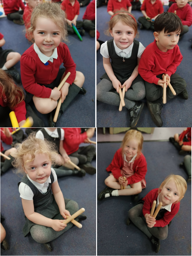 A collage of a child and child holding drumsticks

Description automatically generated