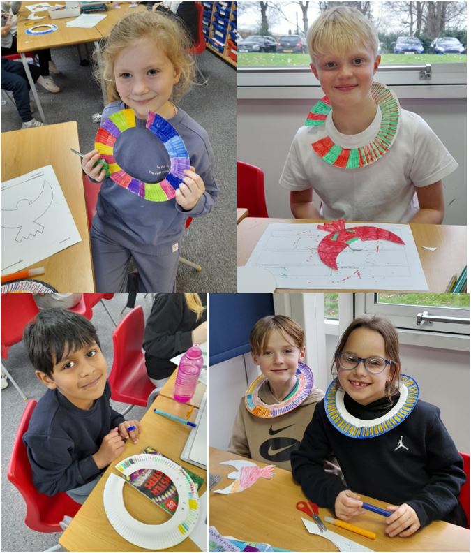 A collage of children holding a paper craft

Description automatically generated