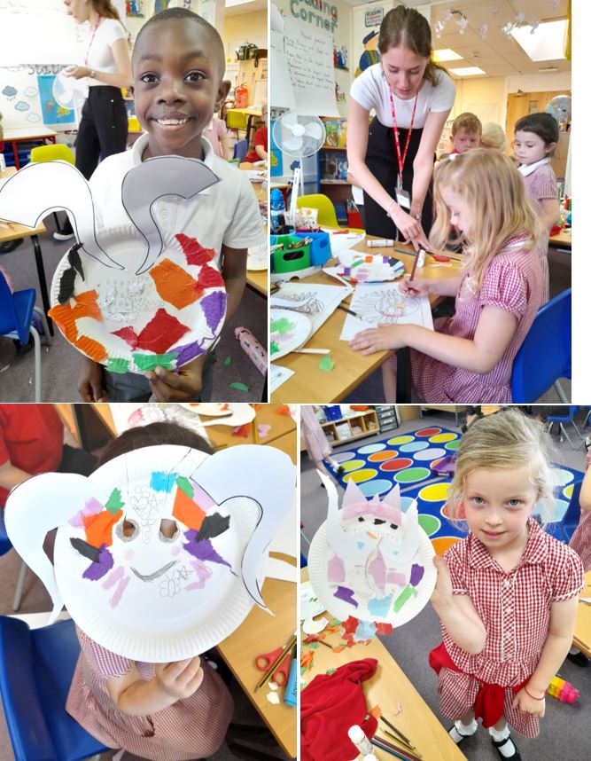 A collage of children holding a paper plate

Description automatically generated