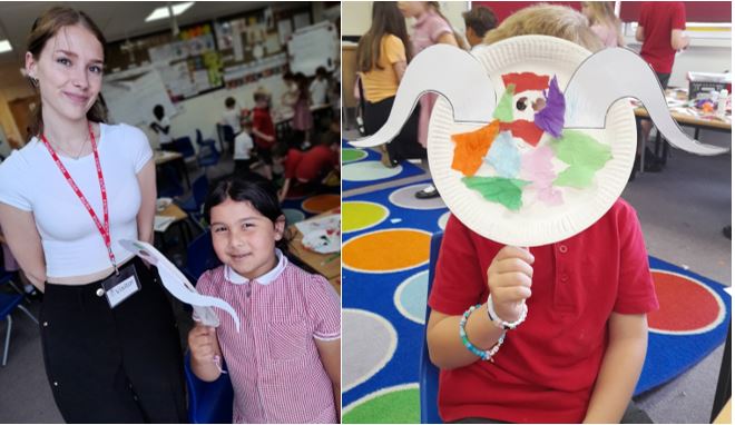 A collage of children holding a paper plate

Description automatically generated