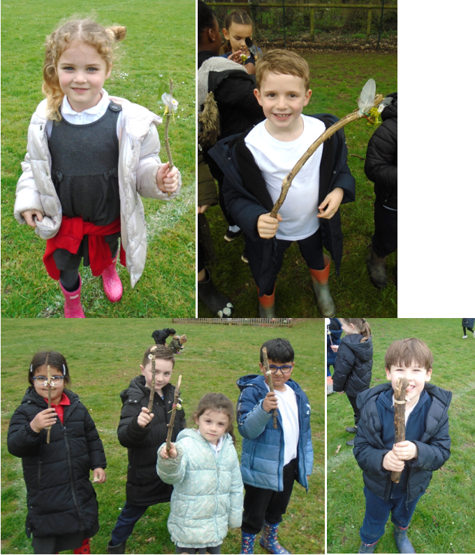 A collage of children holding sticks

Description automatically generated