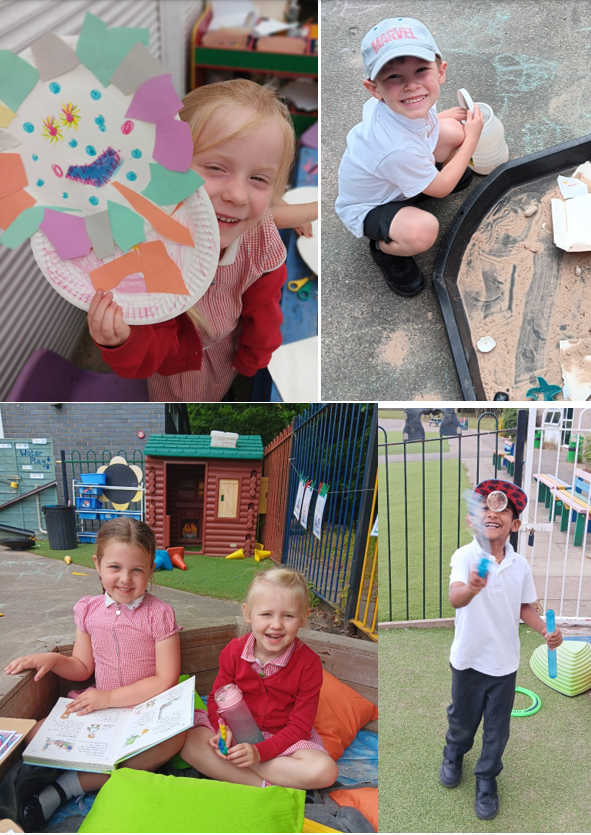 A collage of children in a playground

Description automatically generated