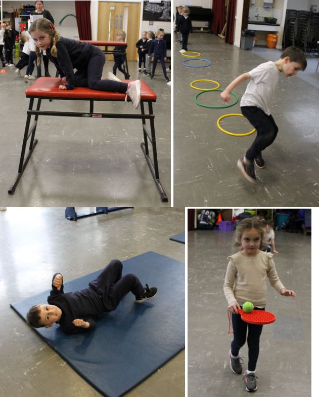 A collage of children playing in a gym

Description automatically generated