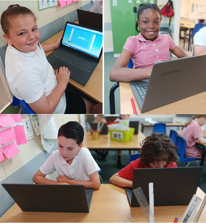 A collage of children using laptops

Description automatically generated