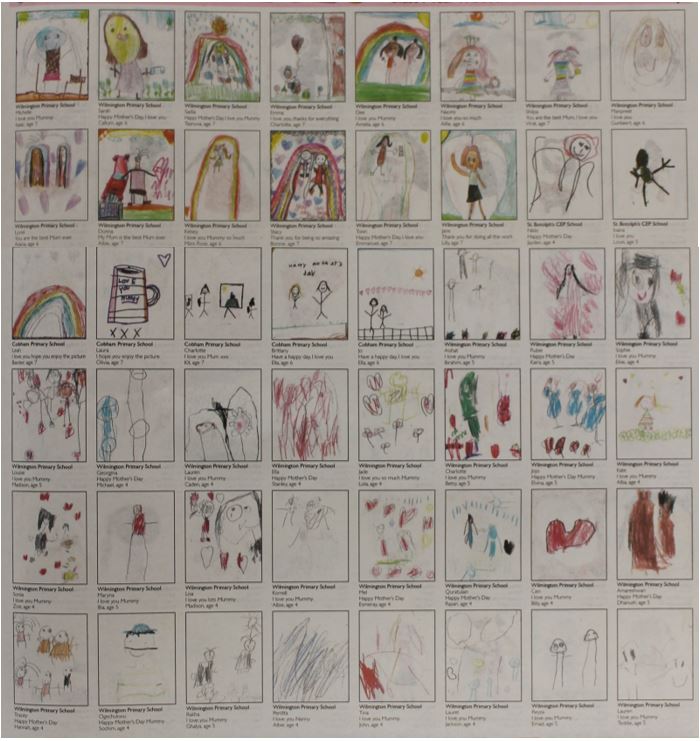 A collage of drawings on a white board

Description automatically generated