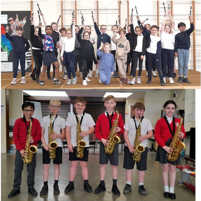 A group of kids holding saxophones

Description automatically generated