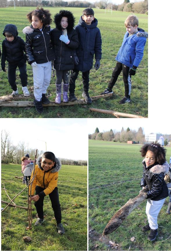 A group of kids standing on a log

Description automatically generated