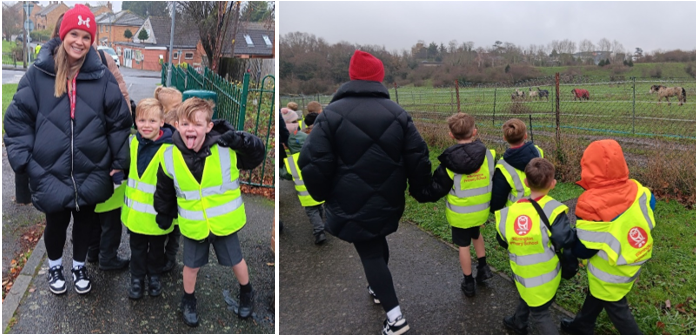 A collage of a group of kids wearing yellow vests

Description automatically generated